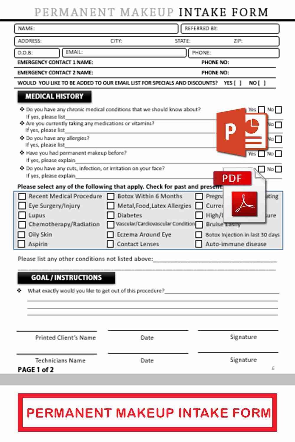 Printable Permanent Makeup Consent & Intake Forms Template